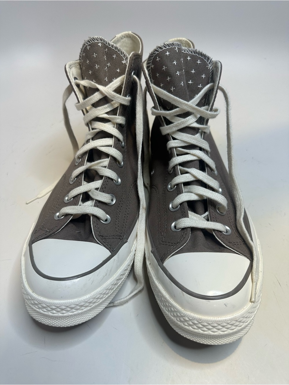 Converse High-Top Canvas Sneakers in Gray and White